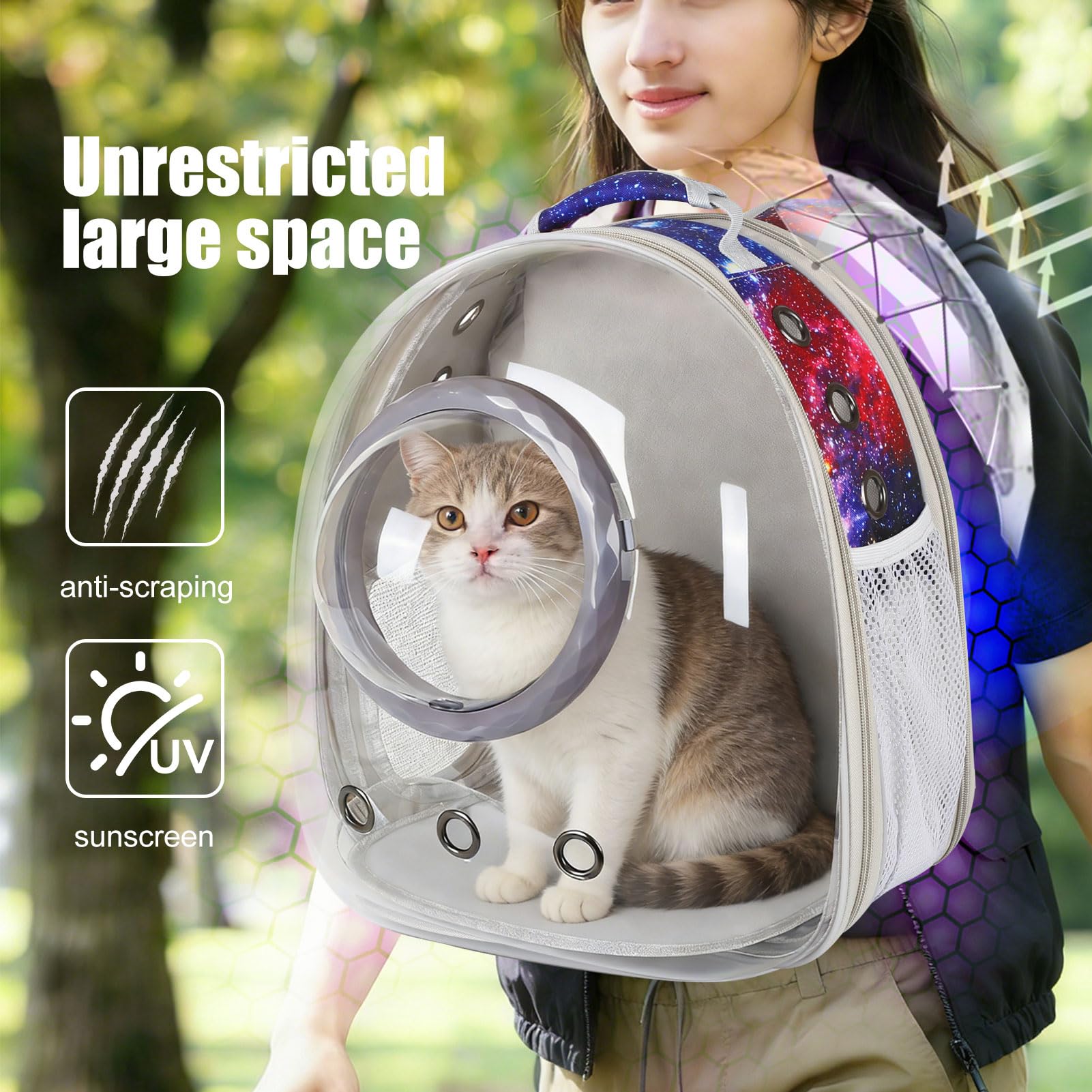 Mochila de burbujas transparentes para gatos, mochila de astronauta para gatos, perros pequeños, gatitos, conejos, aprobados por aerolíneas, viajes, senderismo, camping, gatos (color azul