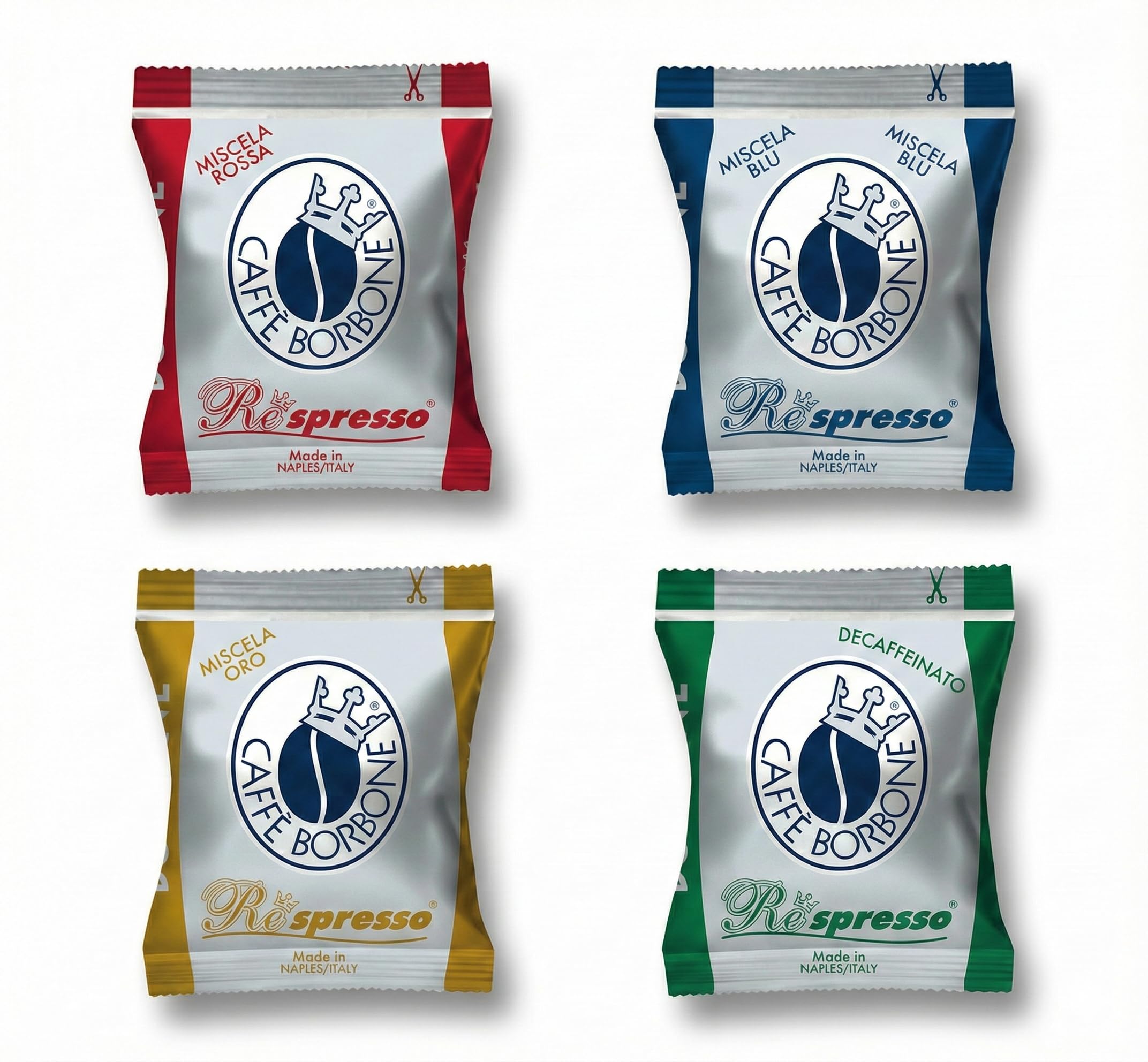 Caffè Borbone Kit de degustación Respresso - 200 cápsulas compatibles con las máquinas Nespresso* de uso doméstico (50 Rossa, 50 Dek, 50 Blu, 50 Oro)
