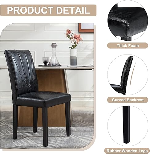 Miniatura 5 de VECELO Parsons - Juego de 6 sillas de comedor tapizadas, de piel sintética moderna, patas de madera maciza y respaldo alto, para cocinasala de