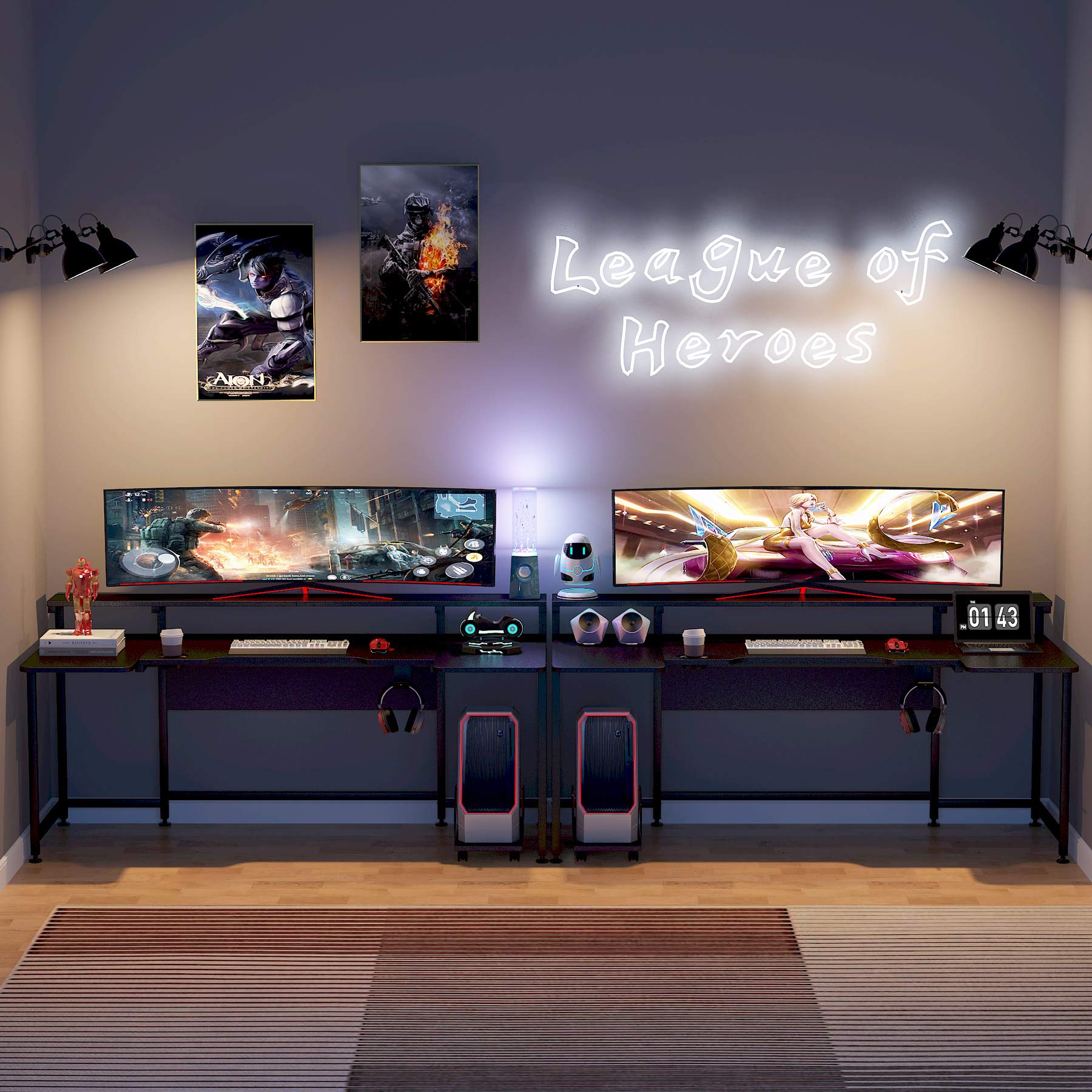 Buy Tribesigns U Shaped Computer Desk with Hutch, 74.8 Inches Gaming
