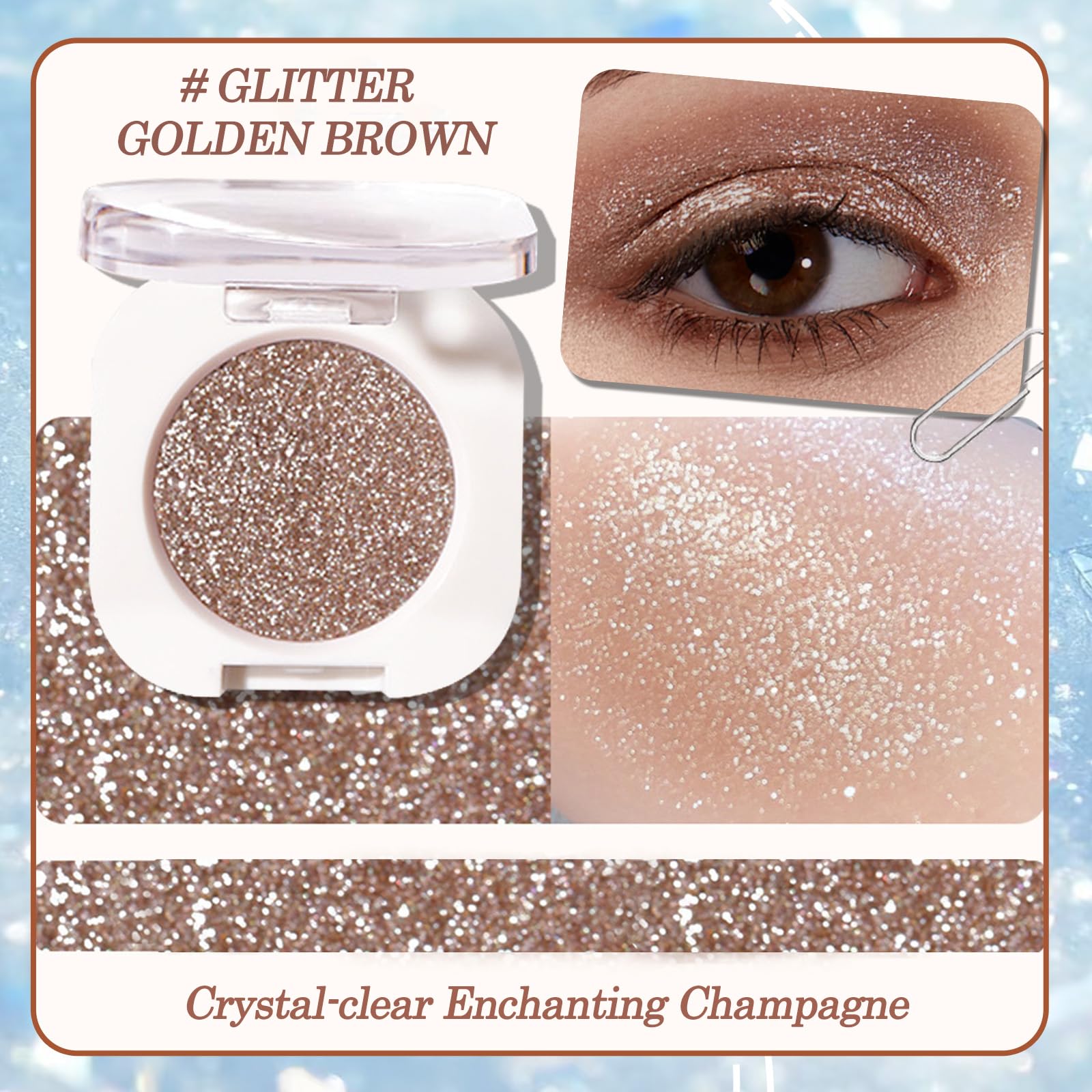 2 Colors Set, Silver Glitter & Mocha Brown Eyeshadow, Single Pressed Powder, Shiny Shimmer Finish, Highly Pigmented - Image 3