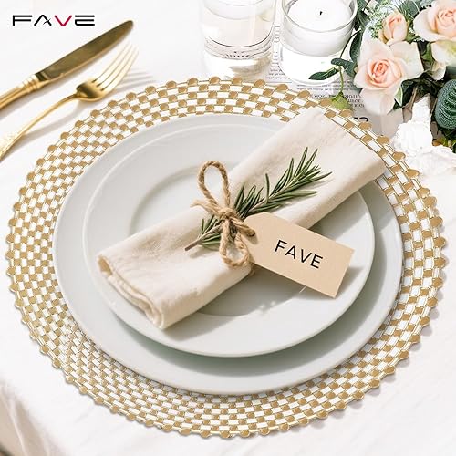 Miniatura 2 de FAVE Juego de 6 manteles individuales redondos de vinilo dorado, lavables en espiral para comedor, eventos, decoración del hogar y uso diario (15