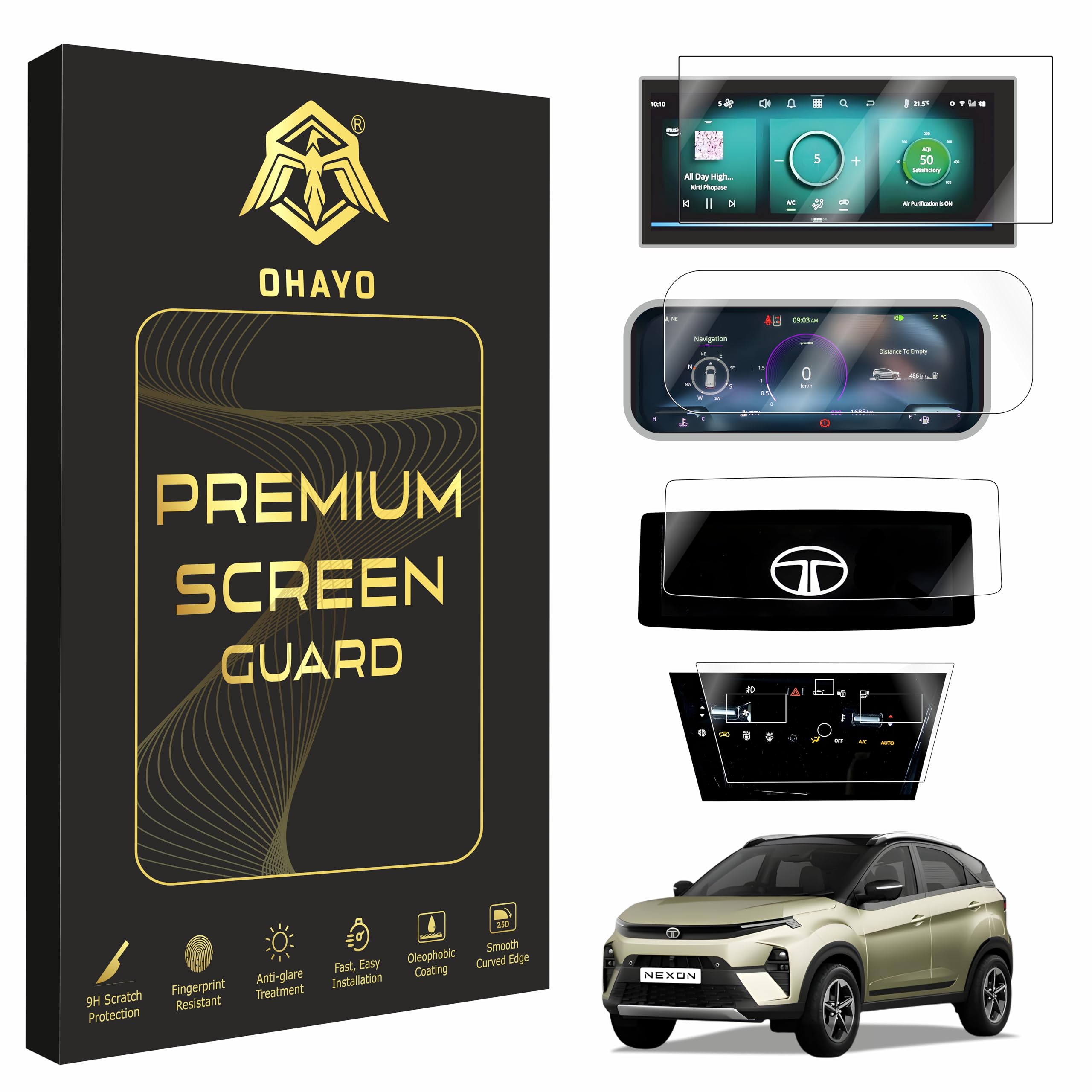 OHAYO 4-Piece Screen Protector Set for New Tata Nexon | 10.25" Infotainment (Thin Bezel) + MID Display + Steering + AC Panel Guard | Car Interior Accessories | Clear Film (Not Tempered Glass)-image-11