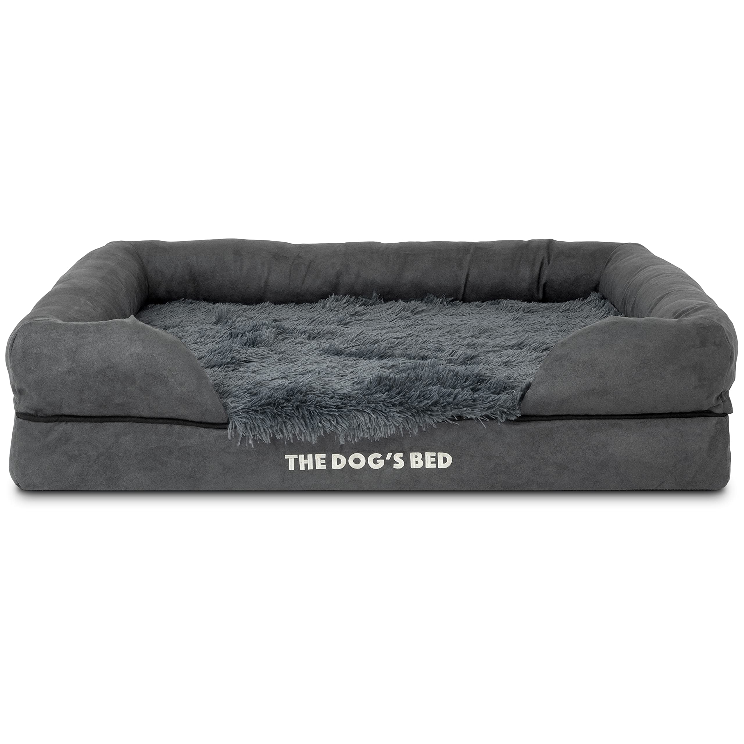 Cuccia per cani, memory foam ortopedico impermeabile, grigio con finiture nere, allevia l'artrite e il dolore da displasia dell'anca, terapeutico e di supporto, tessuto lavabile