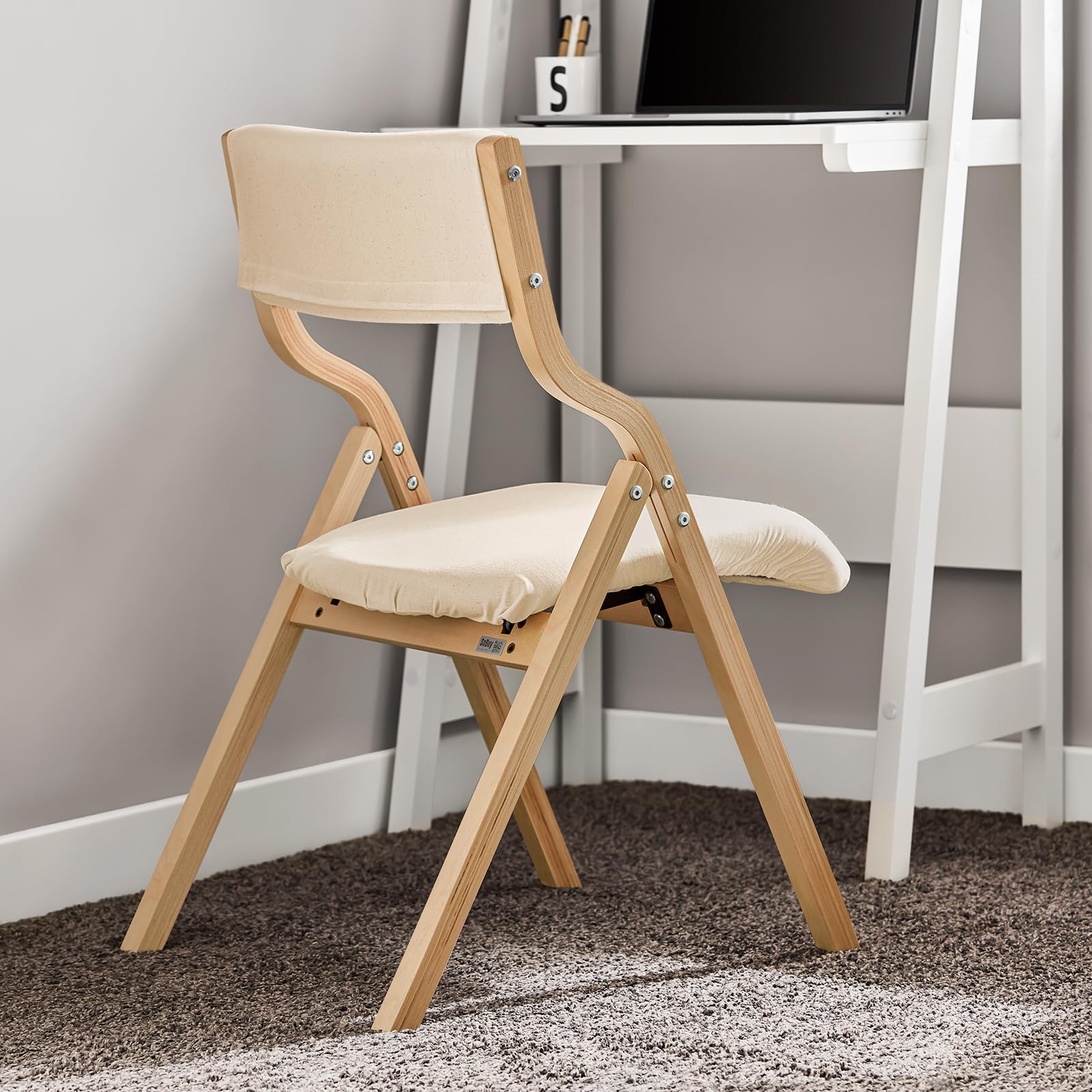 SoBuy Chaises Pliantes Tapissées Lot de 2, Chaise de Réunion en Bois avec Assise Rembourrée, Chaise Bureau Chaise Pliable Portable pour Cuisine, Bureau, Salon, Économie d'Espace Blanc FST40-Wx2