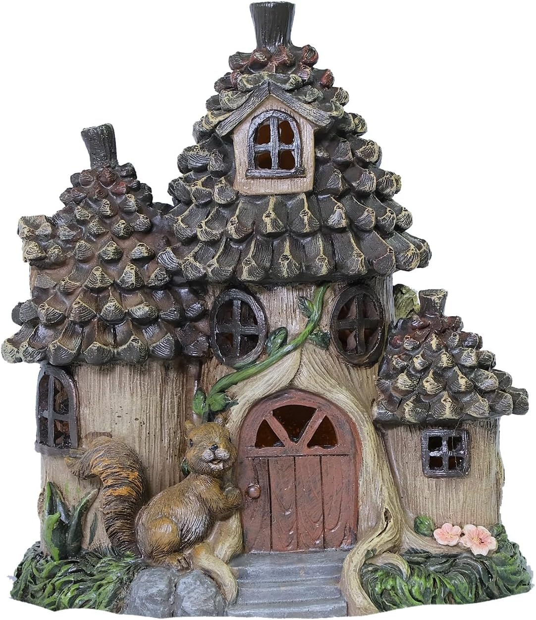 Zayton Solar Garden House Statues Outdoor with Light Yard Resin Decoration Gift Handmade Housewarming Gift for Patio Yard Lawn Waterproof Cracking