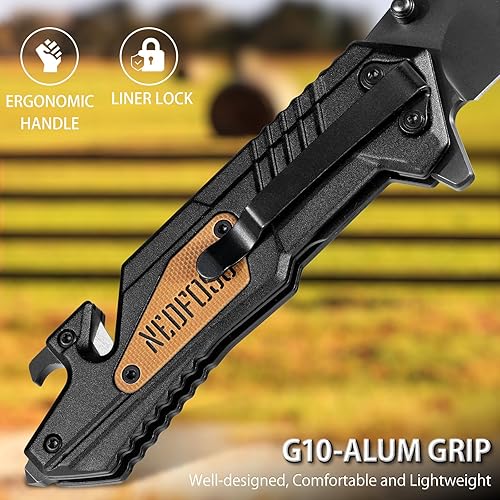 Miniatura 4 de NedFoss Cuchillo plegable de bolsillo AK10, cuchillos de bolsillo 4 en 1 para hombres, cuchillo táctico de supervivencia, caza, campamento, con