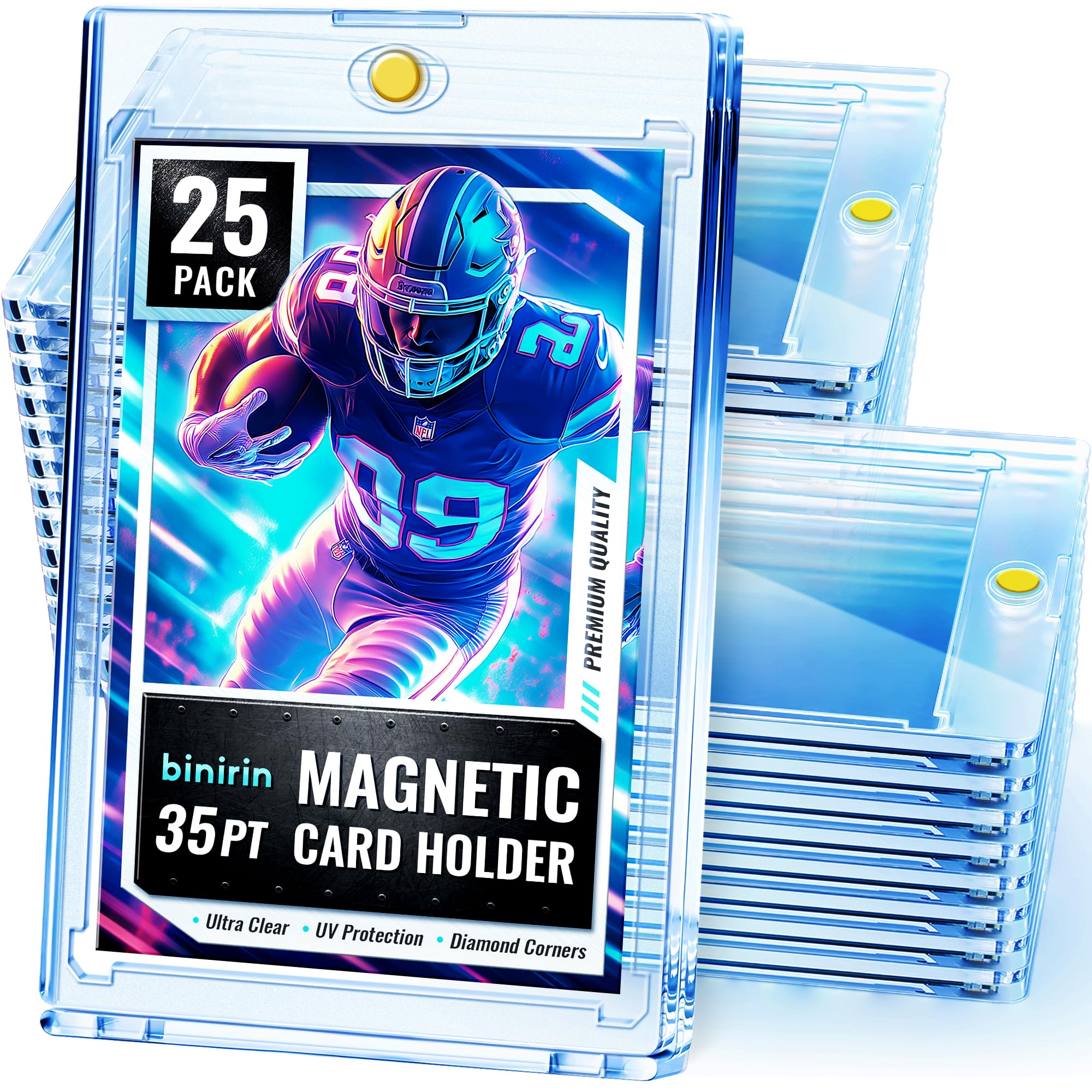 binirin 25PCS Magnetic Card Holders with U-V Protection | 35pt Hard Plastic Card Protectors for Trading Cards, Baseball, Sports & Game Cards | Reusable Display Case with Secure One-Touch Closure