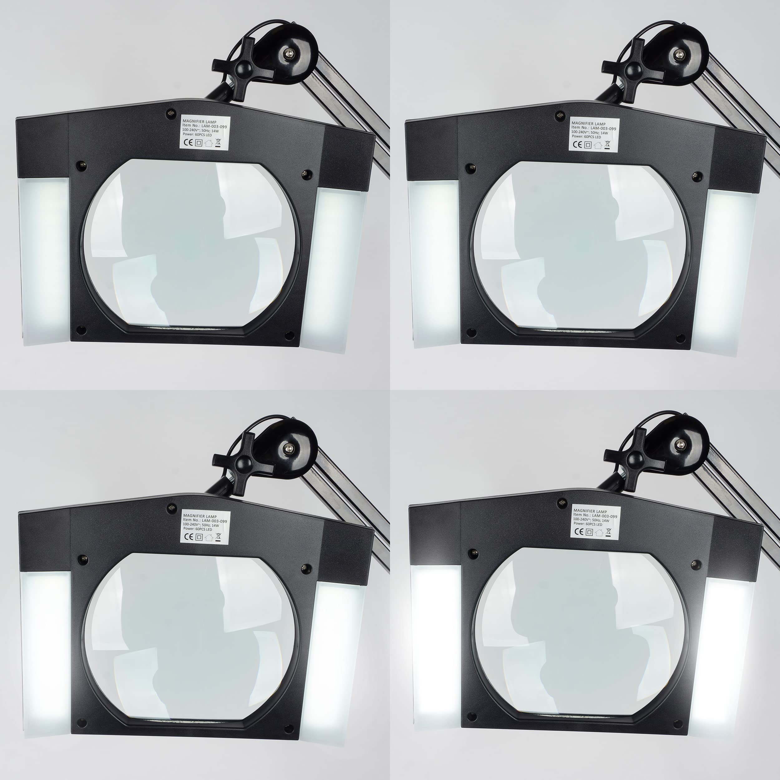 SEMPLIX Lampa LED z lupą, 60 diod LED, czarna (soczewka 189 mm x 157 mm/zacisk stołowy)