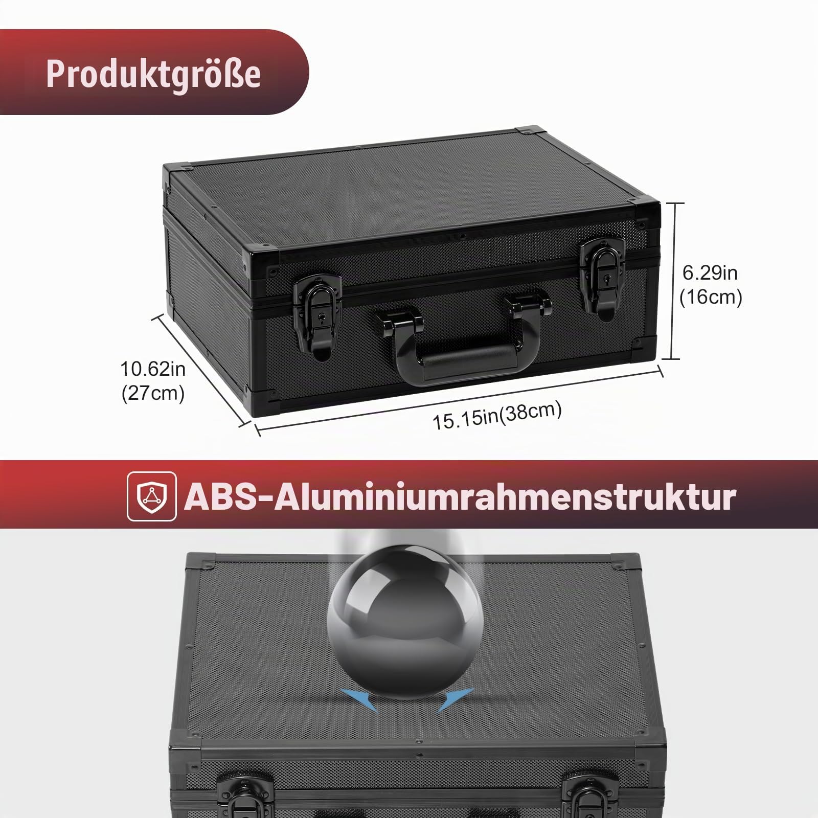 ProCase Stoßfest Toploader Sammelkarten Aufbewahrungsbox, Aluminiumstruktur-Schließfach mit Verstellbaren Teiler für 600+ Toploader, Magnetkartenhalter, MTG, TCG, Yugioh, Sportkarten -Schwarz