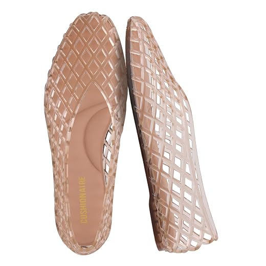 CUSHIONAIRE Siesta Modern Lattice Ballet Flats for Women, Comfortable Slip On Pointed Toe Womens Jelly Shoes