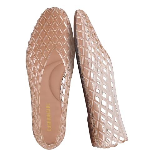 CUSHIONAIRE Siesta Modern Lattice Ballet Flats for Women, Comfortable Slip On Pointed Toe Womens Jelly Shoes - 10 - Mocha