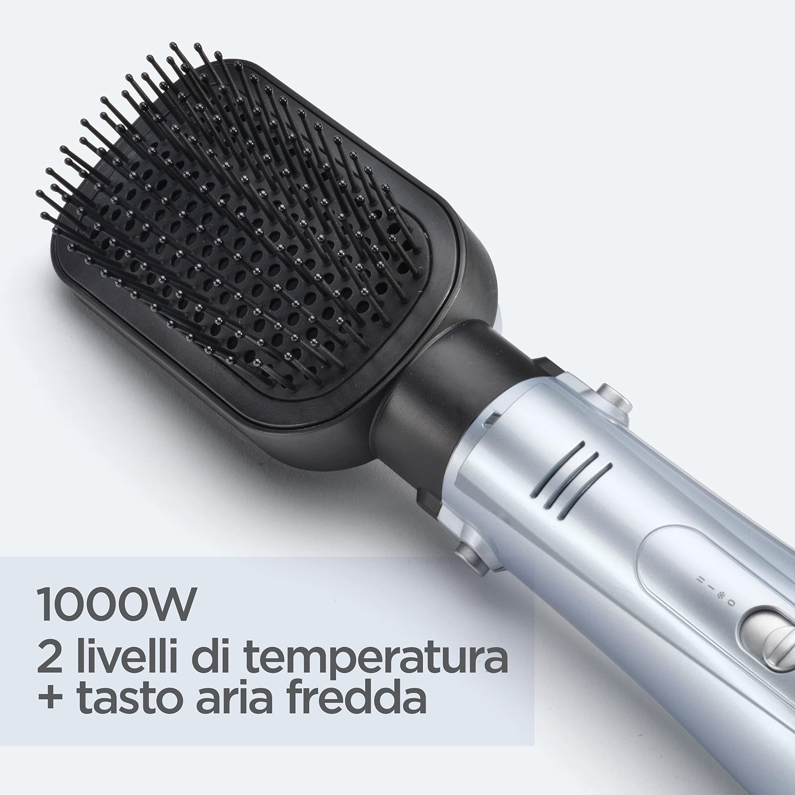 BaByliss Hydro-Fusion 4in1, Spazzola ad aria calda, 4 accessori intercambiabili, funzione ionica anti-crespo, asciuga, liscia, dona volume e modella, Azzurro, AS774E
