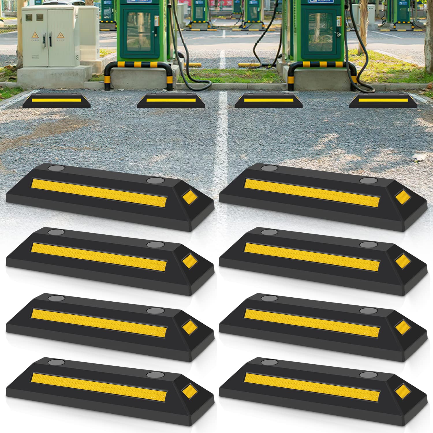 Fermaporta Per Garage In Gomma | 2 Pezzi Con Strisce Riflettenti | Parcheggio Preciso E Sicuro - Foto 11