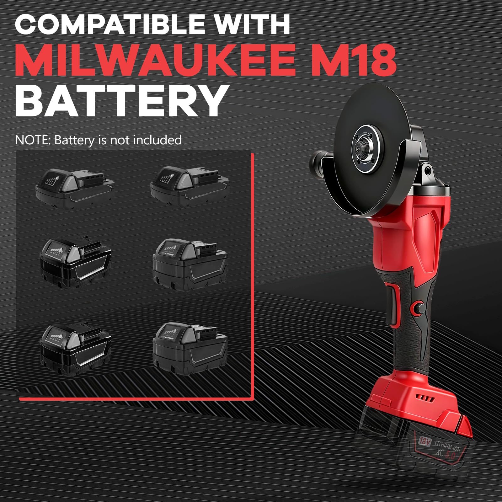 Smerigliatrice angolare a batteria da 125 mm, compatibile con Milwaukee M 18 V (senza batteria), 900 W, 9000 giri/min, smerigliatrice angolare brushless a 3 velocità, 12 dischi, impugnatura aggiuntiva