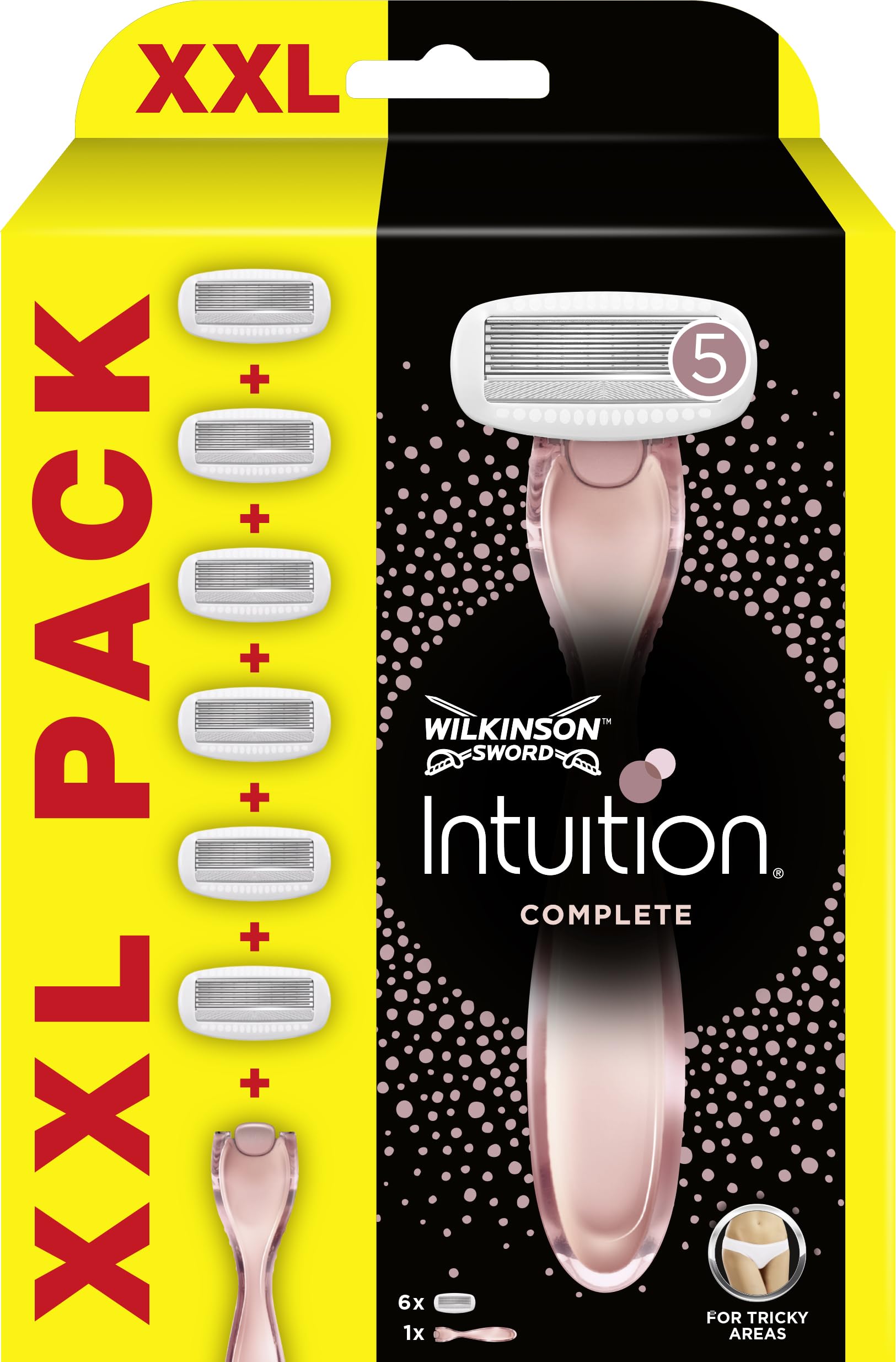 Wilkinson Sword - Intuition Complete XXL Pack - Rasoi per donna - Confezione XXL con 1 rasoio + 6 lame di ricarica - Contiene gel Skin Protect