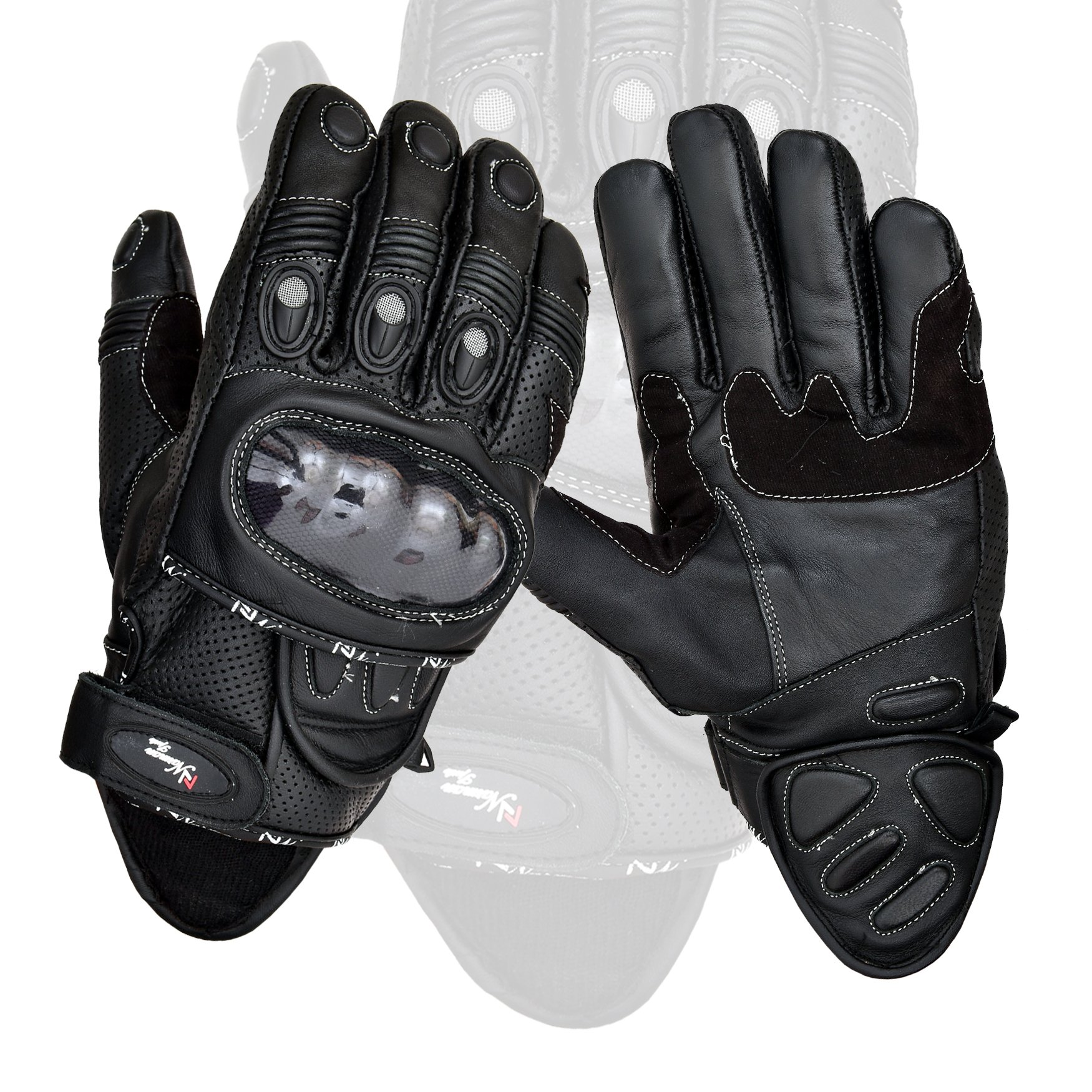 Black Short Leather Knuckle Protection Motorbike Motorcycle Gloves