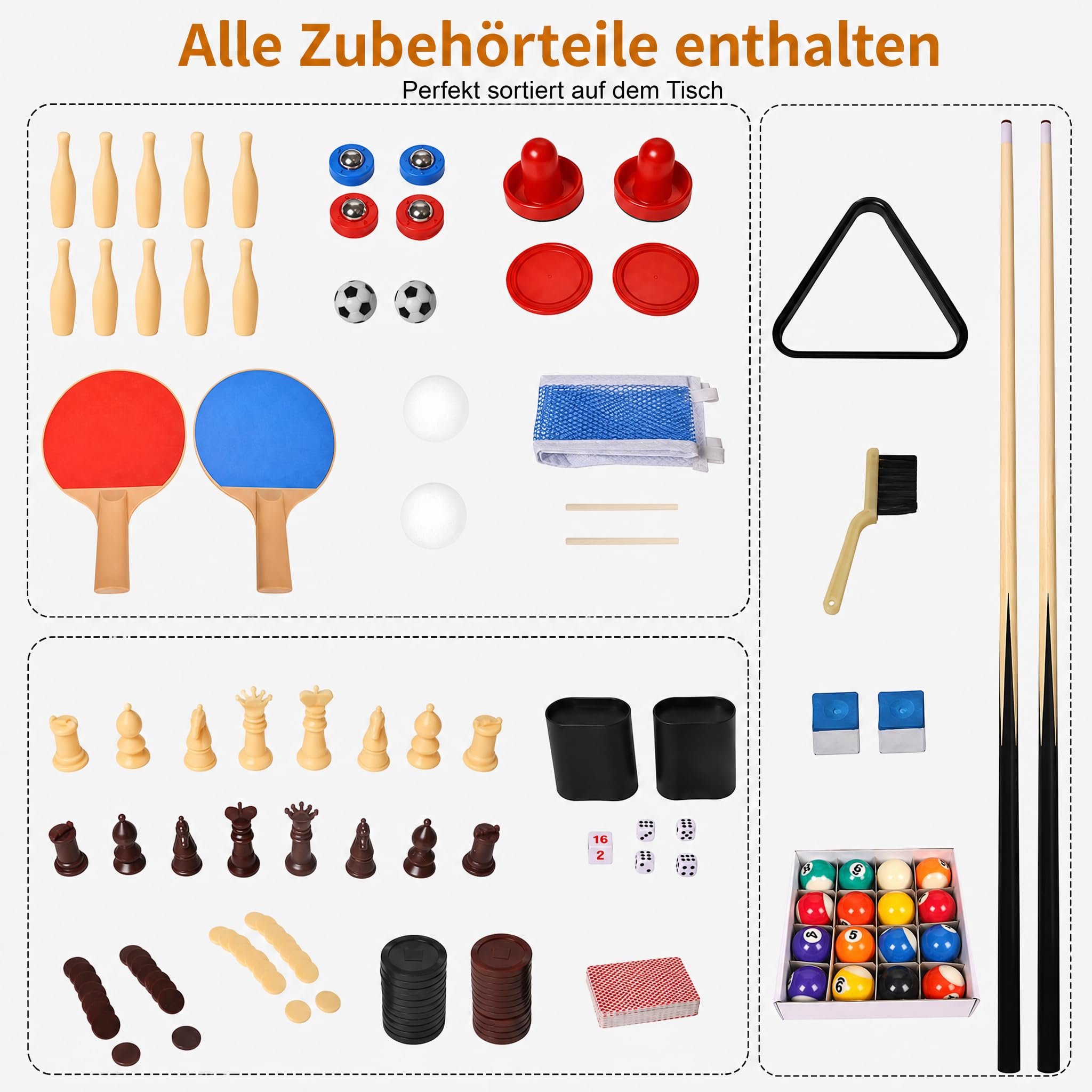 hotsizz 10-in-1 Multi-Spieltisch mit Tischfußball, Tischtennis, Billardtisch, Air Hockey und mehr, 121 × 61 × 73 cm, geeignet für Erwachsene und Kinder.