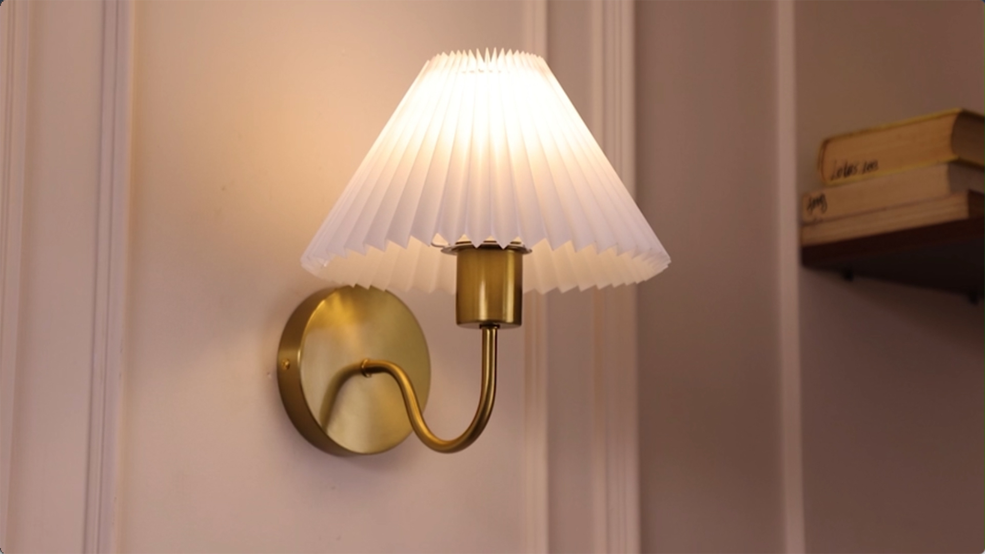 Image of Rechargeable Battery Operated Wall Sconces Set of 2 Brushed Brass Wall Lights with Remote Dimmable Pleated Shades Wall Lamp 15 Colors Wireless Bathroom Vanity Light for Bedroom Living Room Hallway
