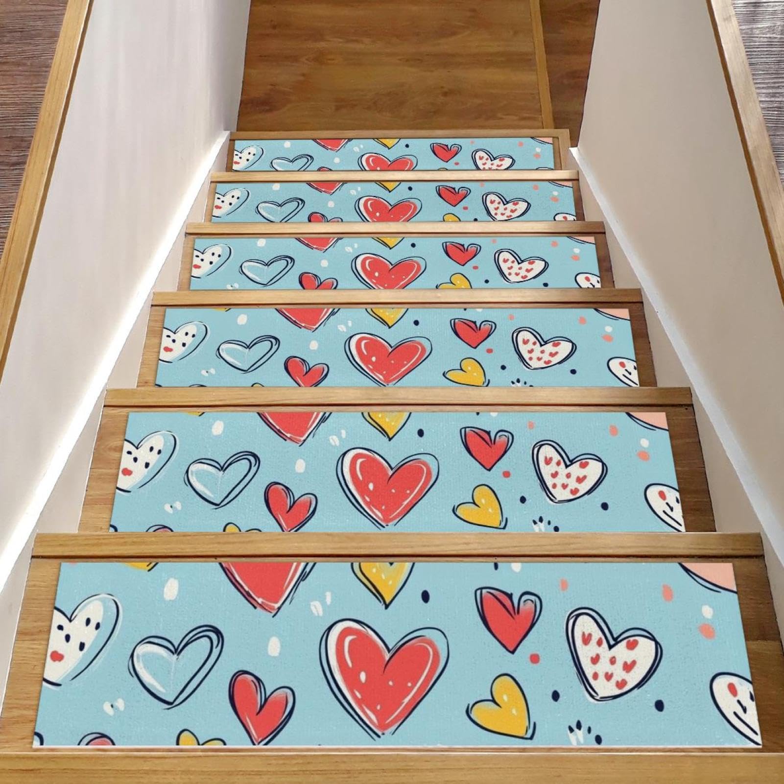 Alfombras para escaleras de madera con estampado de corazones 15 uds 8x30" 1