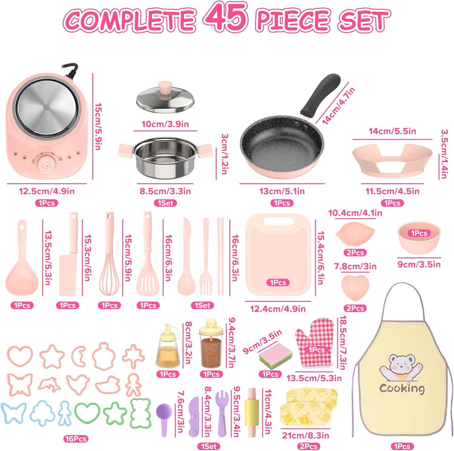 Mini Kids Real Kitchen Cooking Set with Electric Stove, Montessori Chef Kit with Safe Knife & Mini Cookware, Real Food Cooking Toys for Boys & Girls Ages 8-12