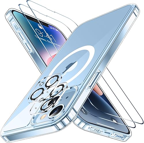 SPIDERCASE Funda para iPhone 14iPhone 15, protección contra caídas de grado militar de 15 pies, magnética, transparente, paquete de 2 protectores de