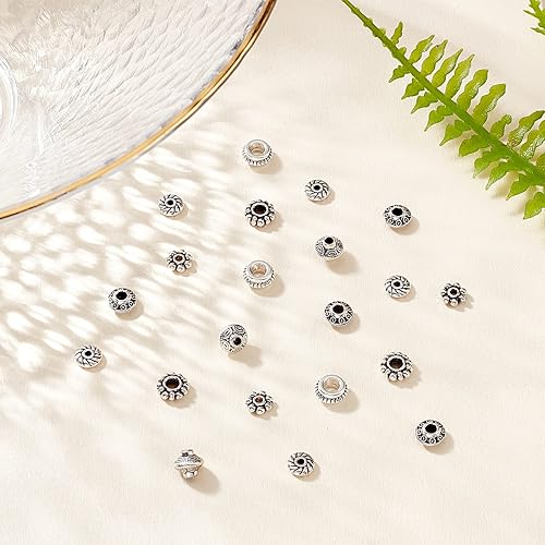 Miniatura 8 de Pandahall 1 caja surtida con 6 formas diferentes, estilo tibetano, aleación, cuentas tope en forma de flor para confeccionar bisutería