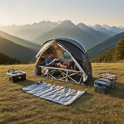 Miniatura 7 de Tienda de campaña para 1 persona con puerta de malla transpirable y ventanas de mosquitera, fácil de poner, refugio para todo tipo de clima para