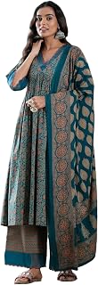 Libas Printed Cotton Anarkali Kurta With Palazzo and Dupatta Price In India