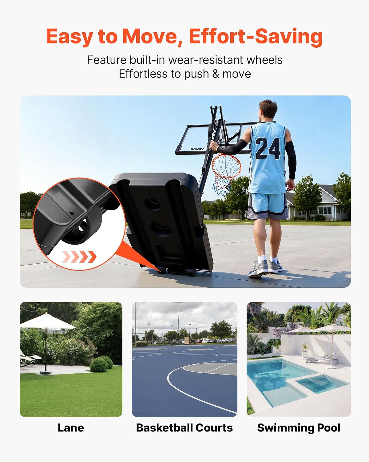VEVOR Basketball Hoop, 28 32 44 48 54 Inchs PC Backboard, Height Adjustable, Basketball Portable Hoop & Goal, Regulation Basketball Hoop Outdoor, Teens, Adults, Basketball Court, Schools, Parks