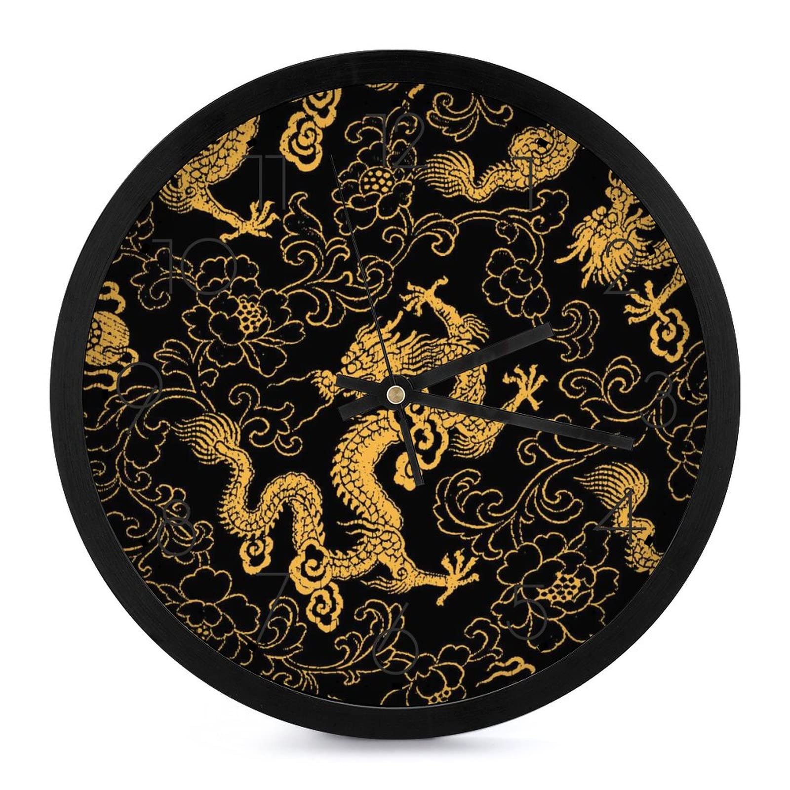 Horloge murale ronde dragon doré 25.4cm à grands chiffres pour salon