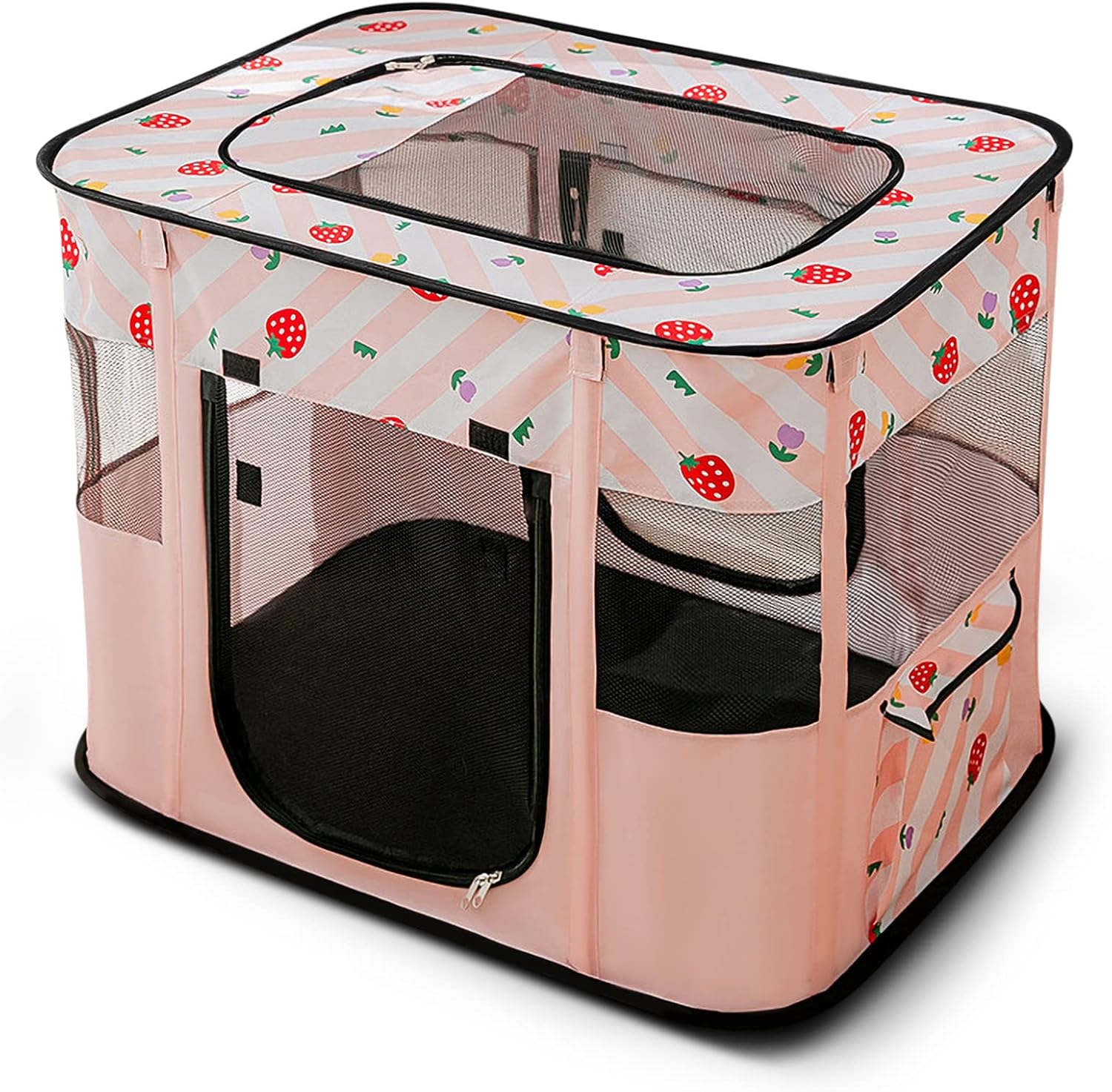 ALLSOPETS Parque para Cachorros Parque Mascota de Juego Entrenamiento Dormitorio Recinto Plegable para Mascotas Carpa de Tela Octogonal Juegos para Cachorros Gatos Perros Conejos Rosa A