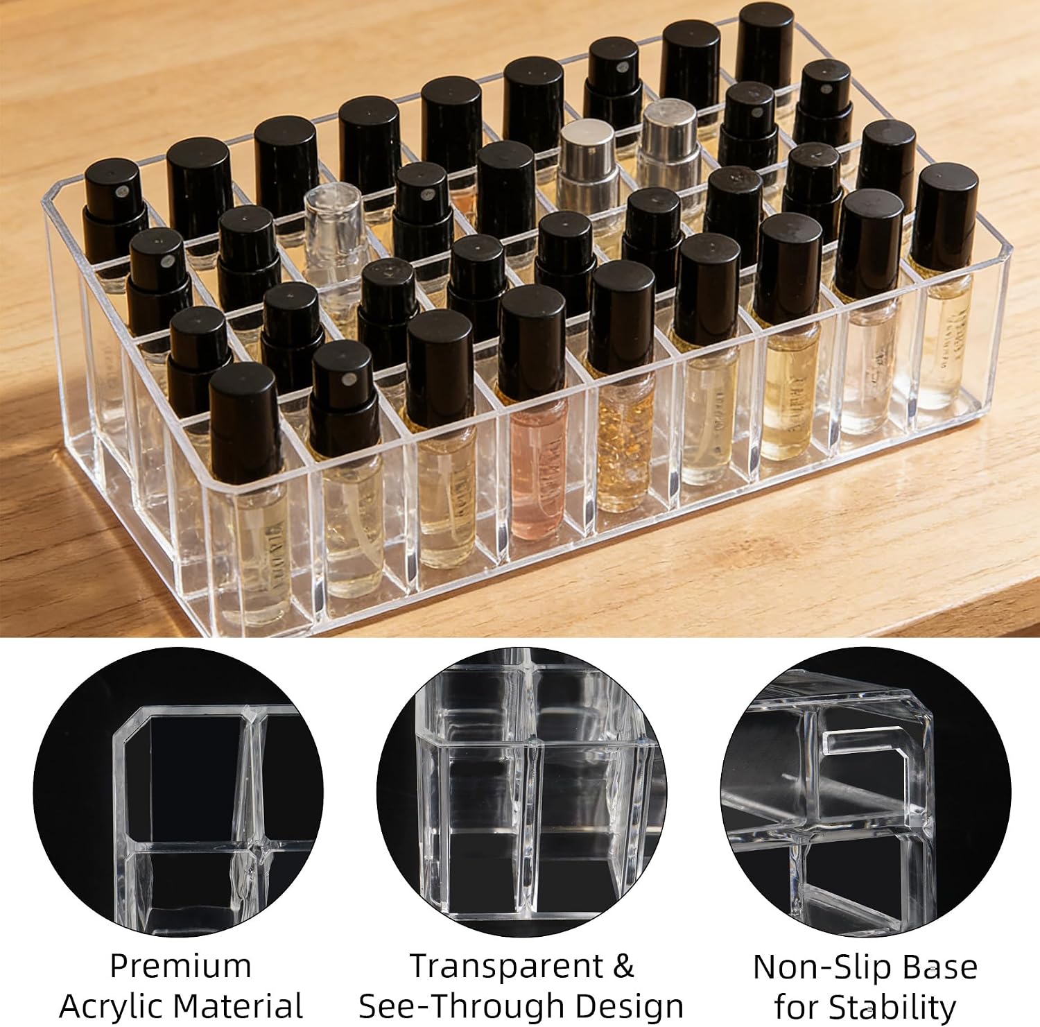 Rollerball Perfume Organizer, 36 Spaces Acrylic Fragrance Organizer, Lipstick Holder Lipgloss Holder, Clear