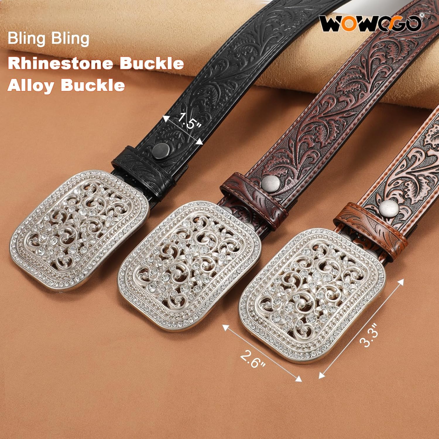 Women Men Western Genuine Leather Belt Cowgirl Cowboy Floral Engraved Tooled Belt Strap Embossed Scrollwork Buckle - Image 5