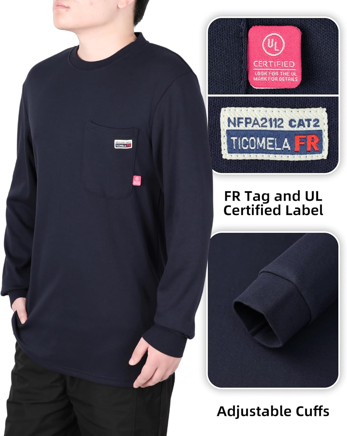 TICOMELA FR Shirts for Men Flame Resistant Shirt NFPA2112/CAT2 7oz Fire Retardant Men's Long Sleeve Henley Shirts - Image 4