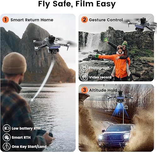 Miniatura 4 de El MINI Drone con doble cámara, Drone plegable y ligero para adultosniños, drones RC con posición de flujo óptico, avivodancia de obstáculos de 360,