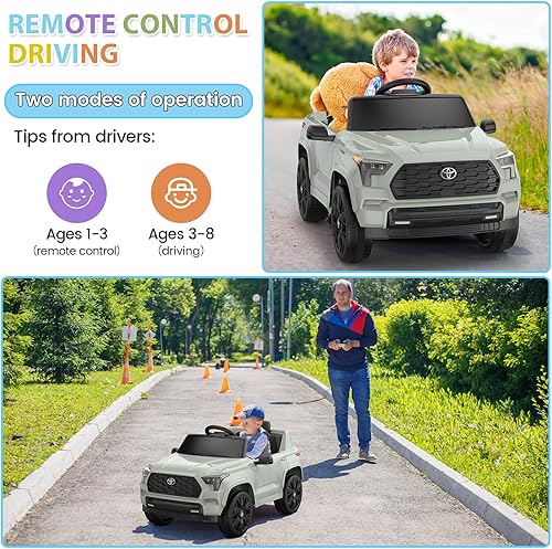 Miniatura 6 de Hetoy Camión de paseo en auto, auto eléctrico Toyota con licencia de 12 V para niños, juguetes de paseo con control remoto, suspensión de resorte,
