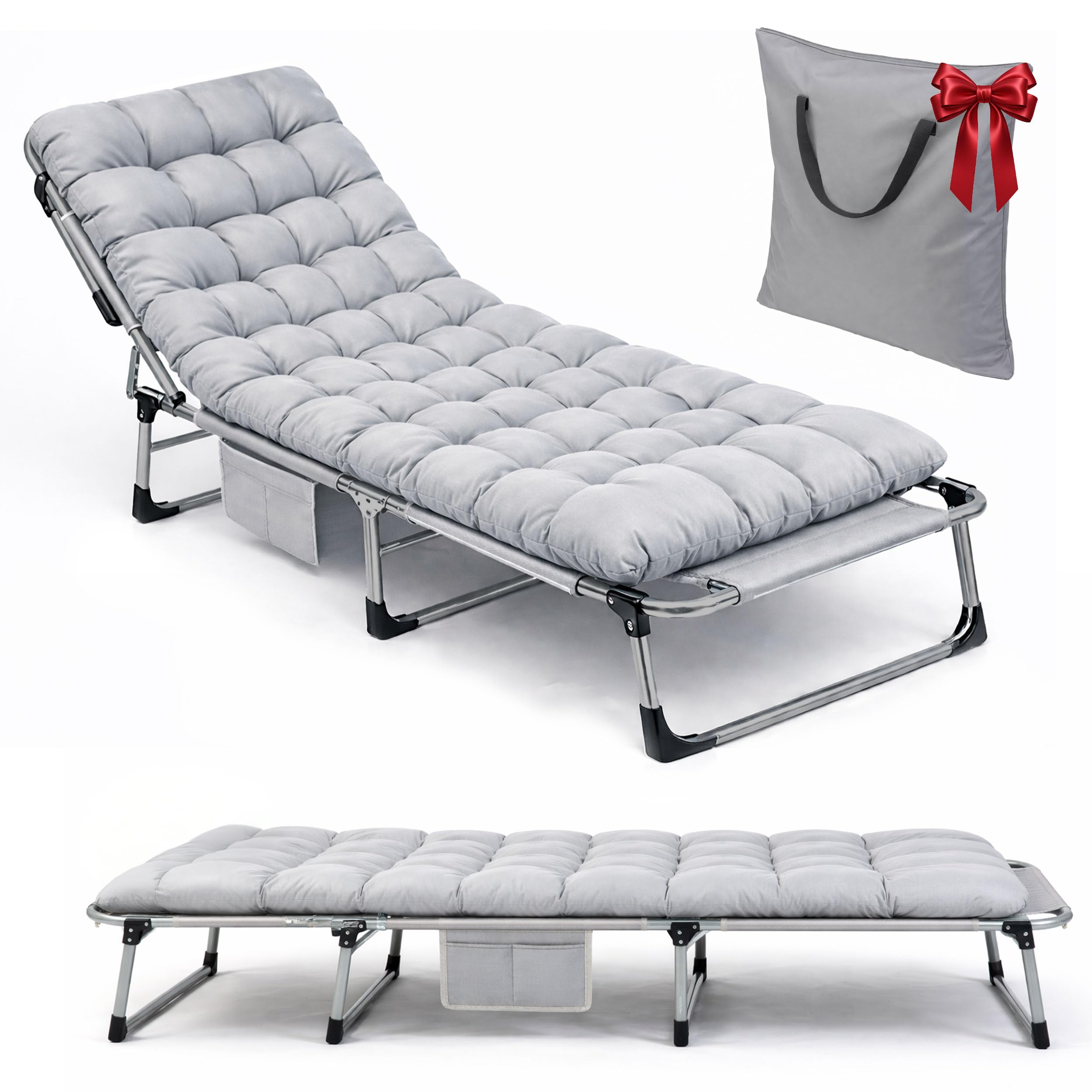 Klappbares Gästebett Sonnenliege mit Matratze Kissen 5-stufig verstellbare Gartenliege 193 x 67 x 40-75,5 cm Grau