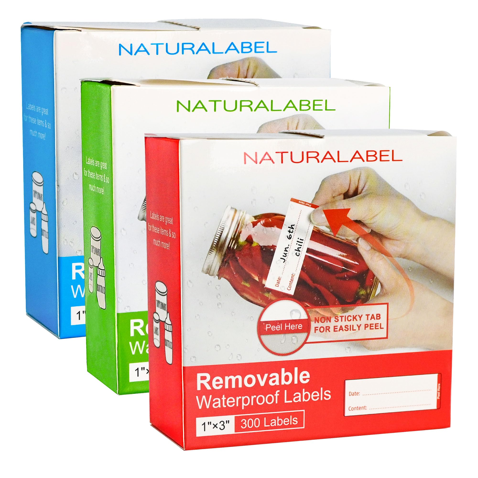 NATURALABEL 900 PCS Removable Freezer Labels with Dispenser - 1" x 3" Food Labels for Meal Prep Containers, Easy Peel-Off Design, No Residue (3 Boxes,