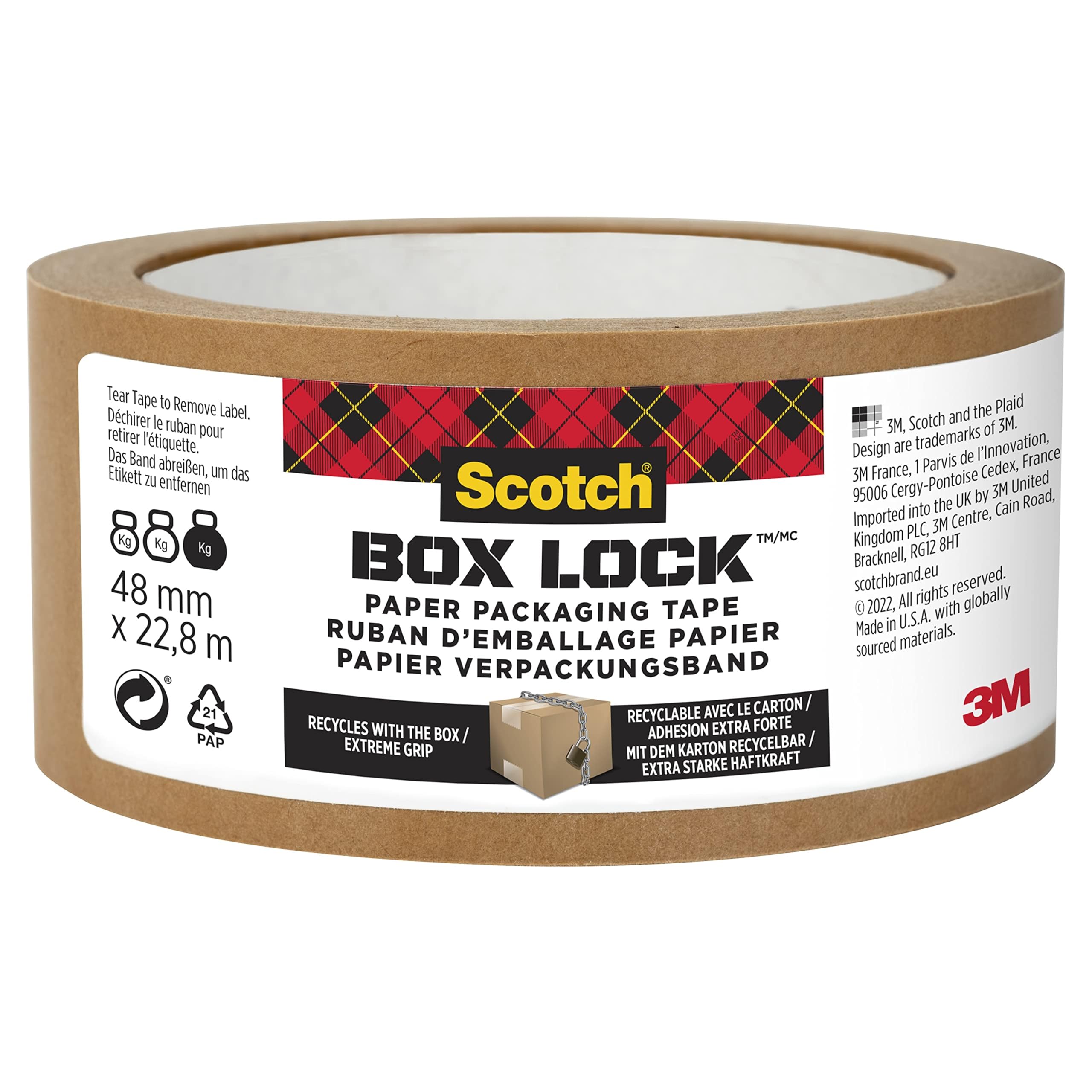Scotch Nastro Da Imballo In Carta Box Lock - Rotolo Unico 48mm X 22.8m - Avana, Riciclabile E Super Resistente - Foto 6