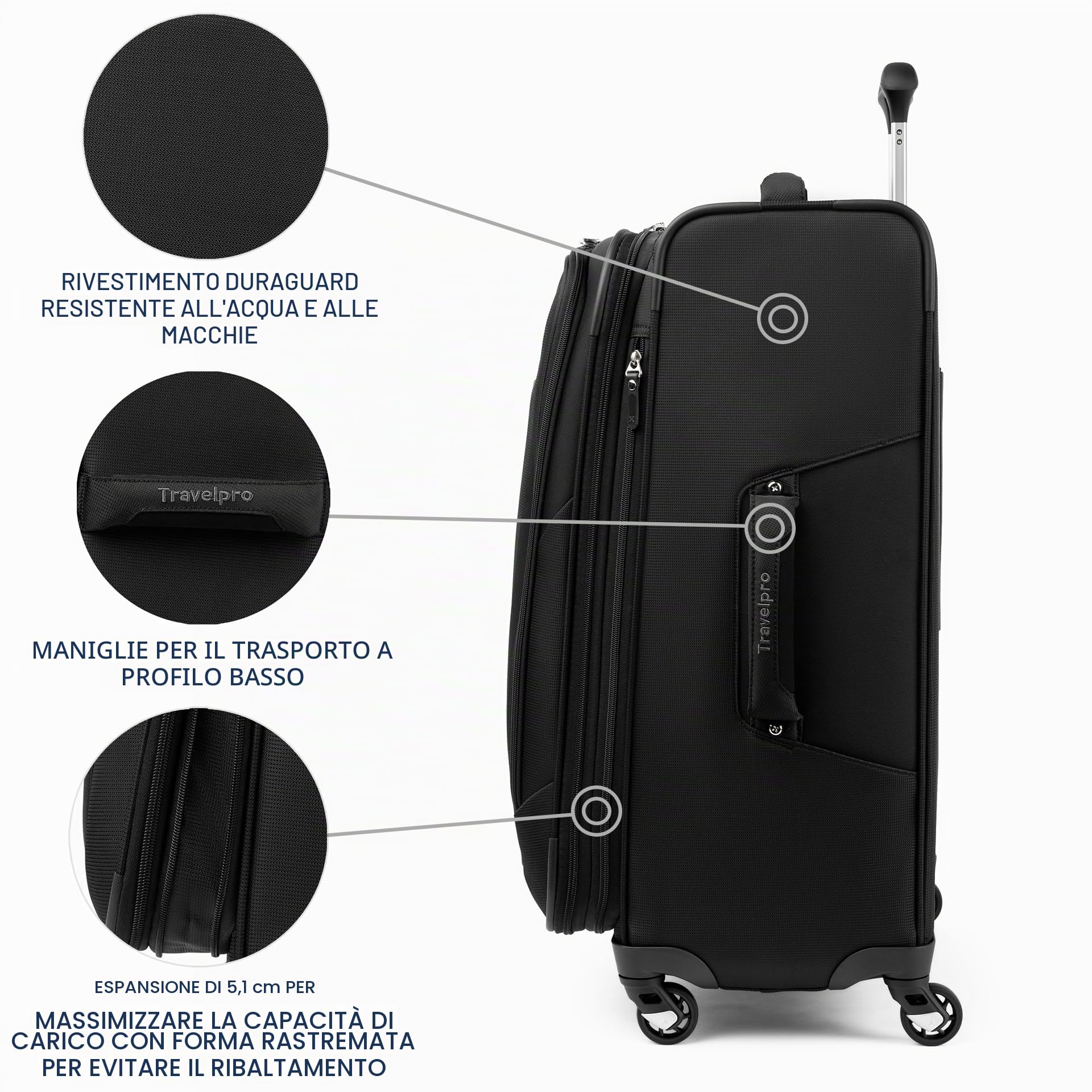 Travelpro Maxlite 5 - Valigia espandibile da 63,5 cm, Nero, Checked-Medium 25-Inch, Maxlite 5 Softside - Trolley espandibile con ruote girevoli