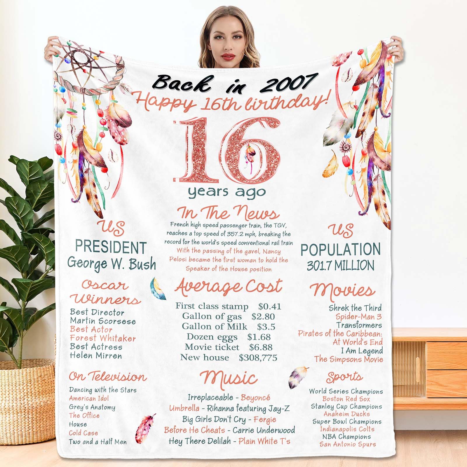 lpmisake Sweet 16 Gifts for Girls,Sweet 16,Sweet 16 Birthday Decorations,Big Sister Gifts for Little Girls,Happy 16 Year Old Gifts for Daughter Blankets for Kids Back in 2007 Blanket 60x50 Inch