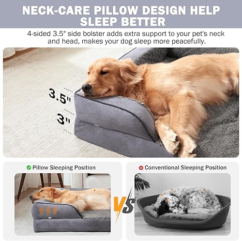Miniatura 5 de INVENHO Cama ortopédica grande para perro, lavable e impermeable, cama de espuma para perros con funda extraíble lavable, forro impermeable y parte