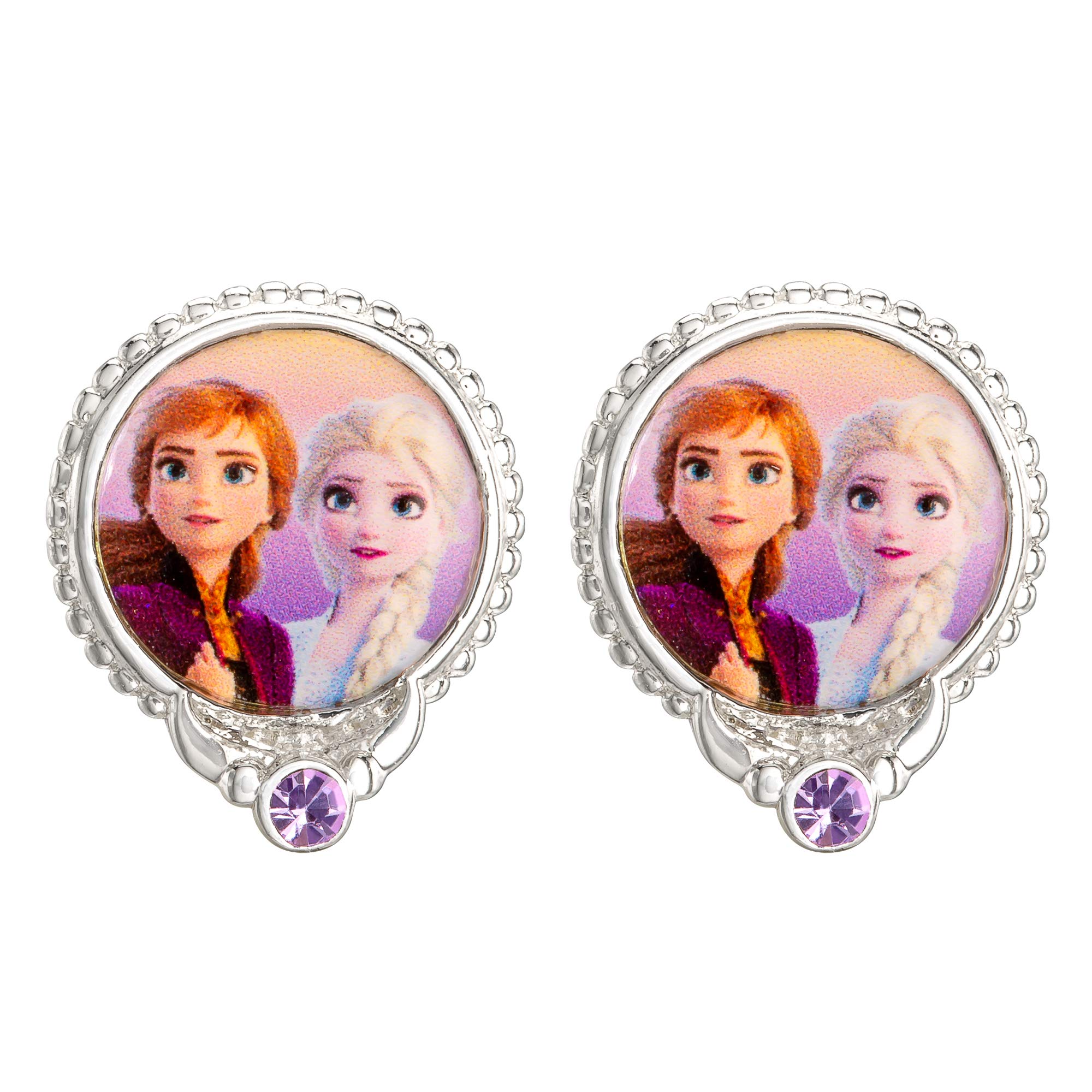 Disney Women's Frozen II Earrings - Silver Plated Stud Earrings with Anna, Elsa, and Olaf