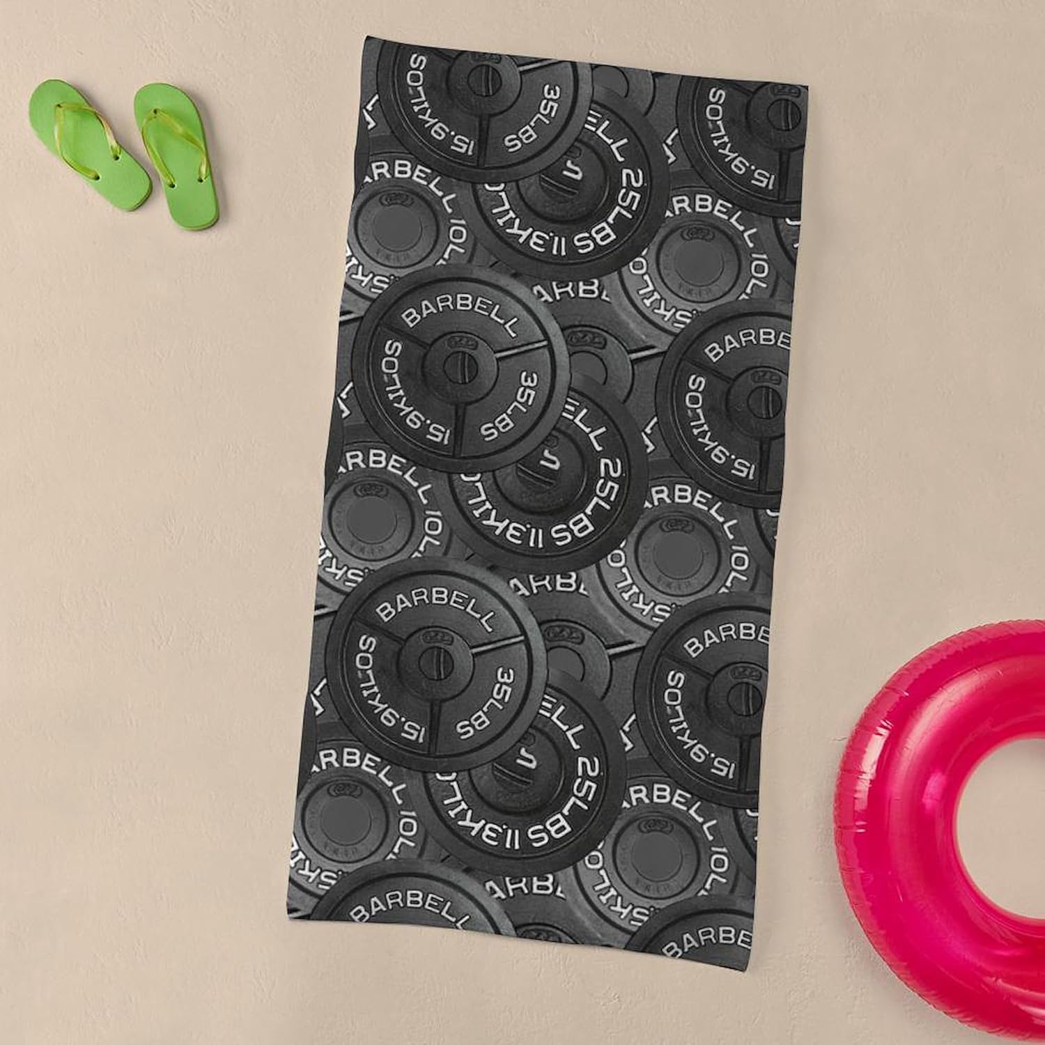 CafePress Barbell Weight Lifting Pattern 1 30"x60" Absorbent Cotton Back, Soft Beach, Pool Towel
