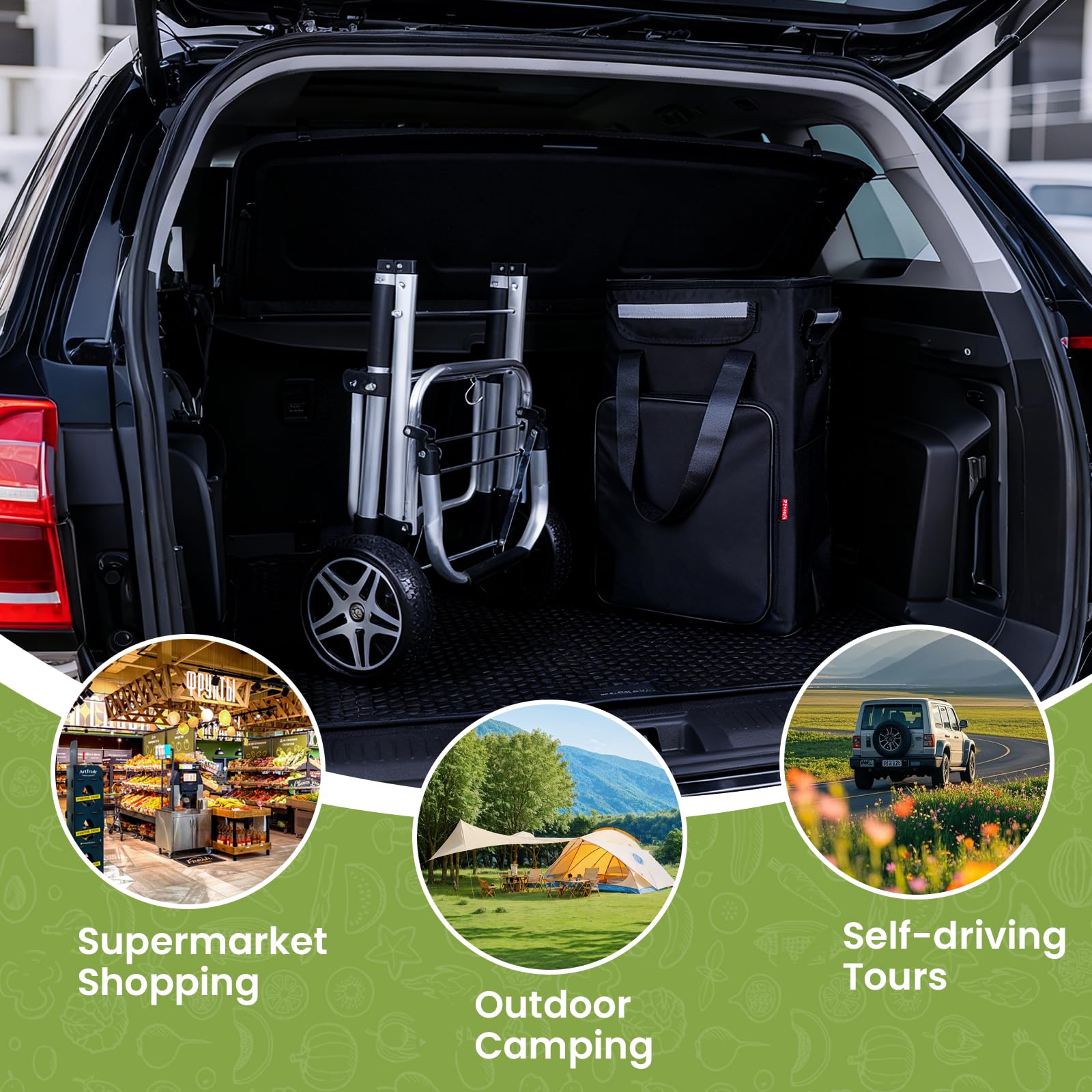 YEAUPE PRO Einkaufswagen mit Kühlfach | max. 47L & 25kg Traglast | Klappbarer 3in-1 Trolley Sackkarre und Umhängetasche | Handwagen, Shopper, Einkaufsroller, Schwarz