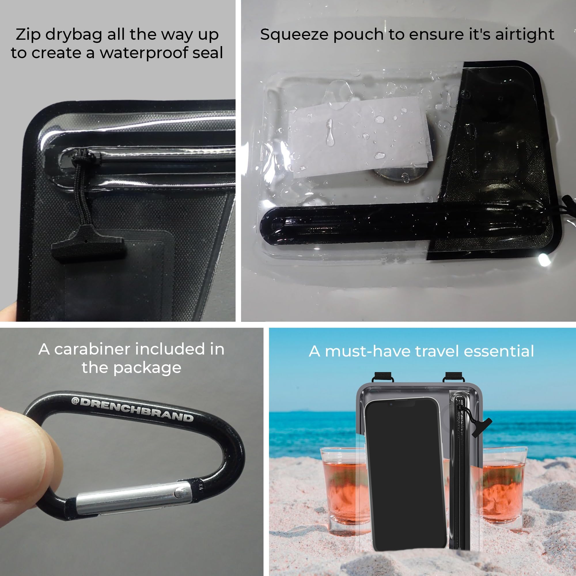 Drench Wasserdichte Bauchtasche, schwarze Bauchtasche für Handy und Reiseutensilien, IPX8 Gürteltasche mit wandelbaren Trägern, Bauchtasche für Damen und Herren, passend für die meisten iPhone