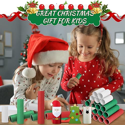 Miniatura 5 de Henoyso Paquete de 100 tubos de cartón de Navidad para manualidades de 1.57 x 3.74 pulgadas, verde, rojo y blanco, rollos de papel higiénico vacíos