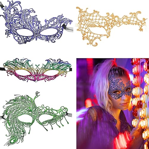 Civaner 4 máscaras de encaje Mardi Gras para mujer, multicolor, media cara, máscara veneciana de vampiro, baile de graduación, baile de graduación,