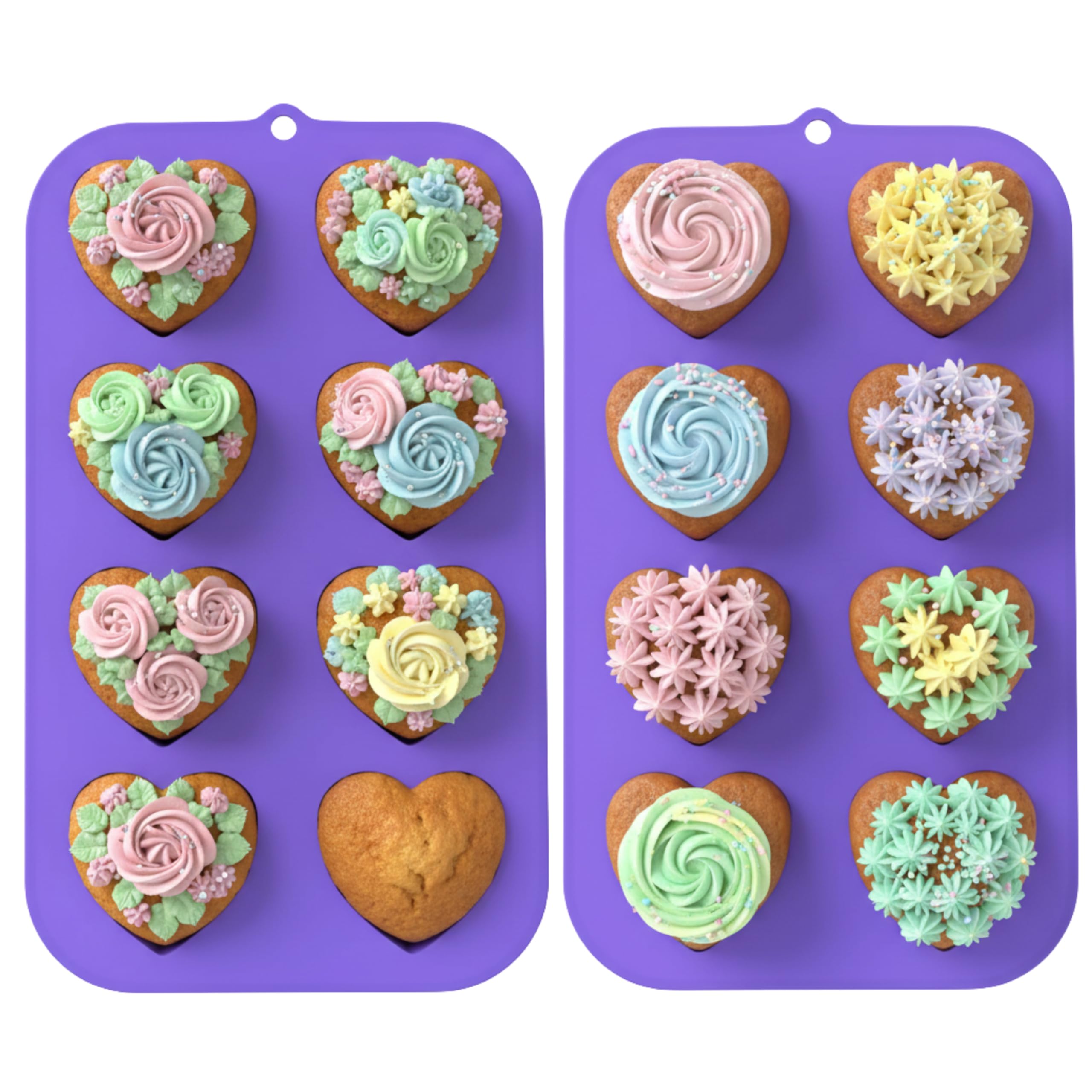 Bakerpan Valentine Silicone Heart Molds for Baking, Mini Heart Shaped Cake Pans - Set of 2